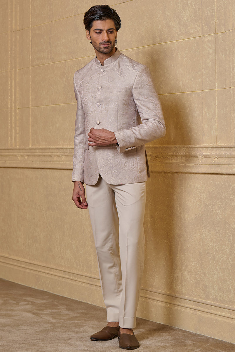 Beige All Over Embroidered Bandhgala