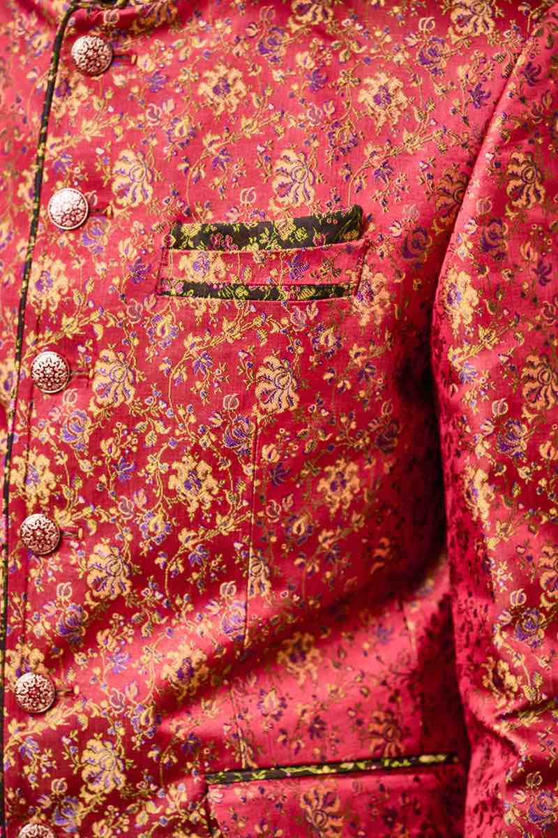 Red Floral Printed Bandhgala