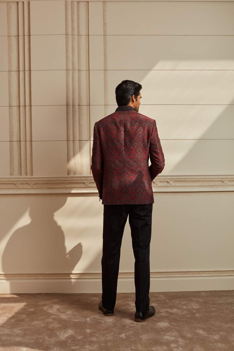 Multi-coloured Jacquard Bandhgala With Embroidered Collar