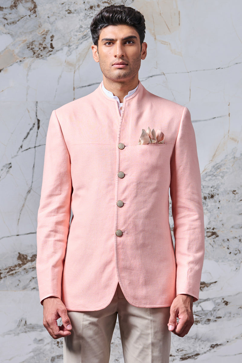 Peach Bandhgala With Contrast Detailing