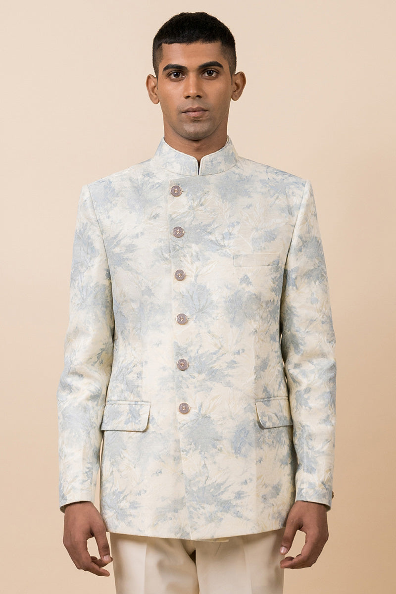 Light Blue Asymmetric Embroidered Bandhgala