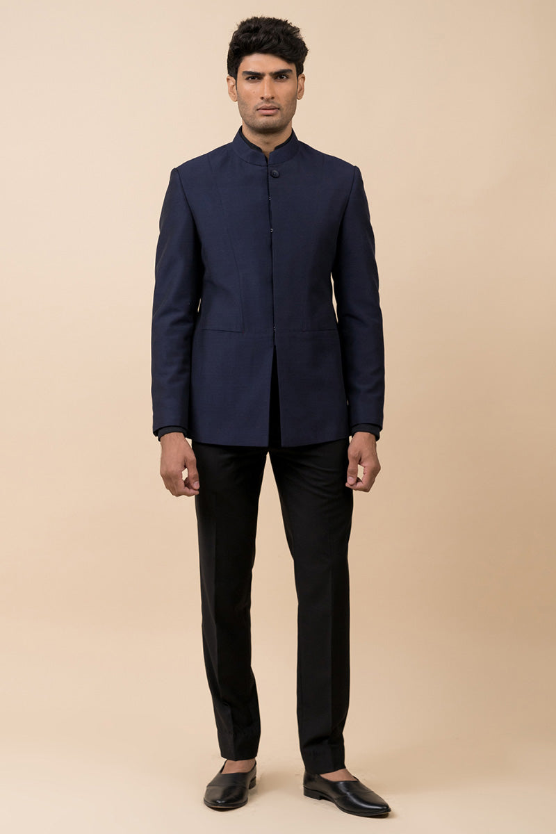 Navy Bandhgala with Single Top Button