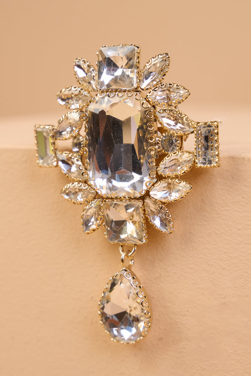 Transparent Crystal Brooch with Drop Detailing