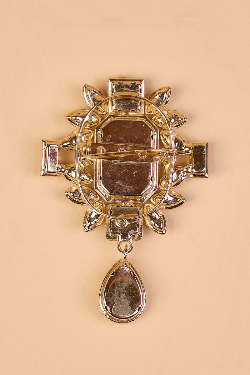 Transparent Crystal Brooch with Drop Detailing