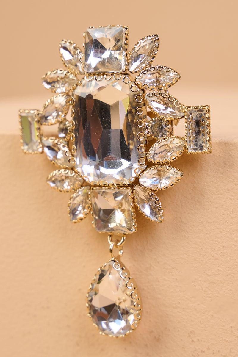 Transparent Crystal Brooch with Drop Detailing