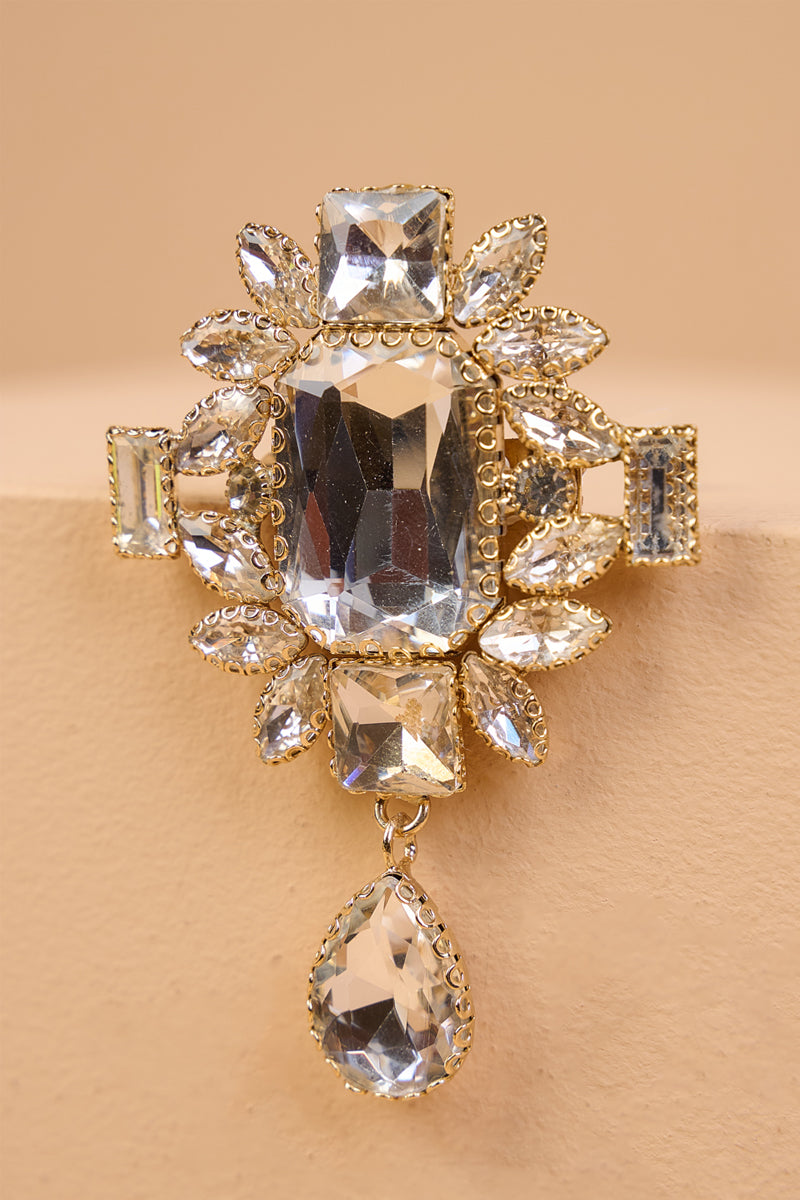 Transparent Crystal Brooch with Drop Detailing