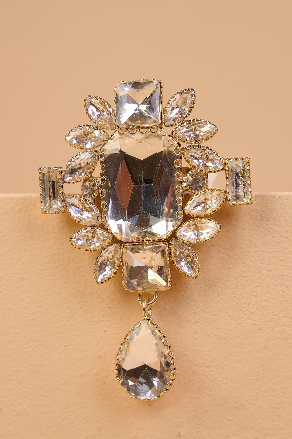 Crystal Brooch With Centre Drop Detail