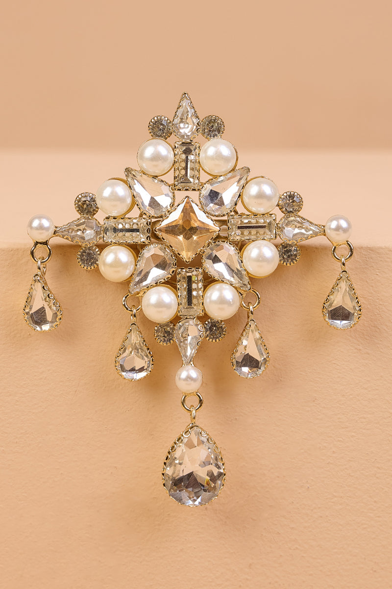 Ivory Quadrant Crystal Pearl Brooch