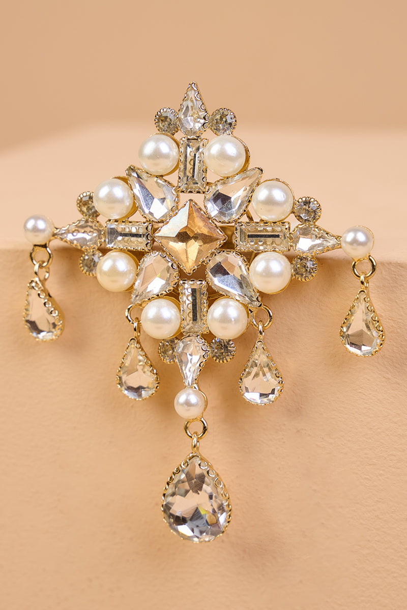 Ivory Quadrant Crystal Pearl Brooch