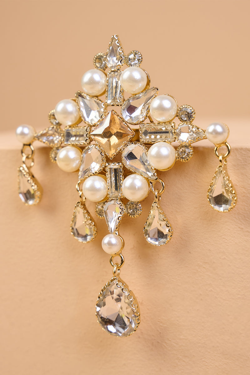 Ivory Quadrant Crystal Pearl Brooch