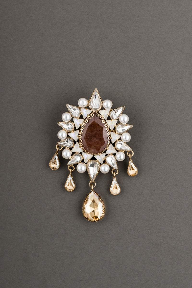 Brown Crystal Studded Brooch