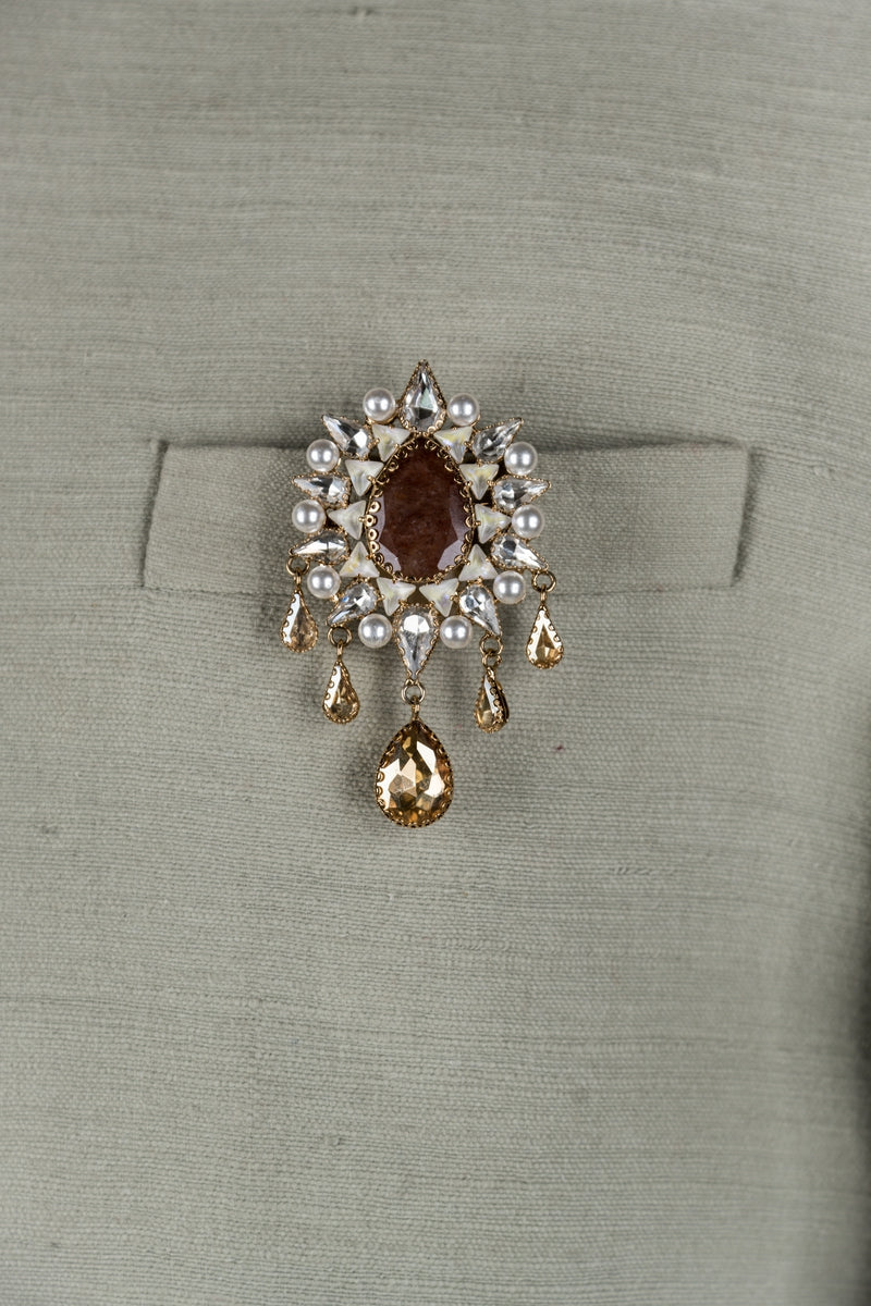 Brown Crystal Studded Brooch