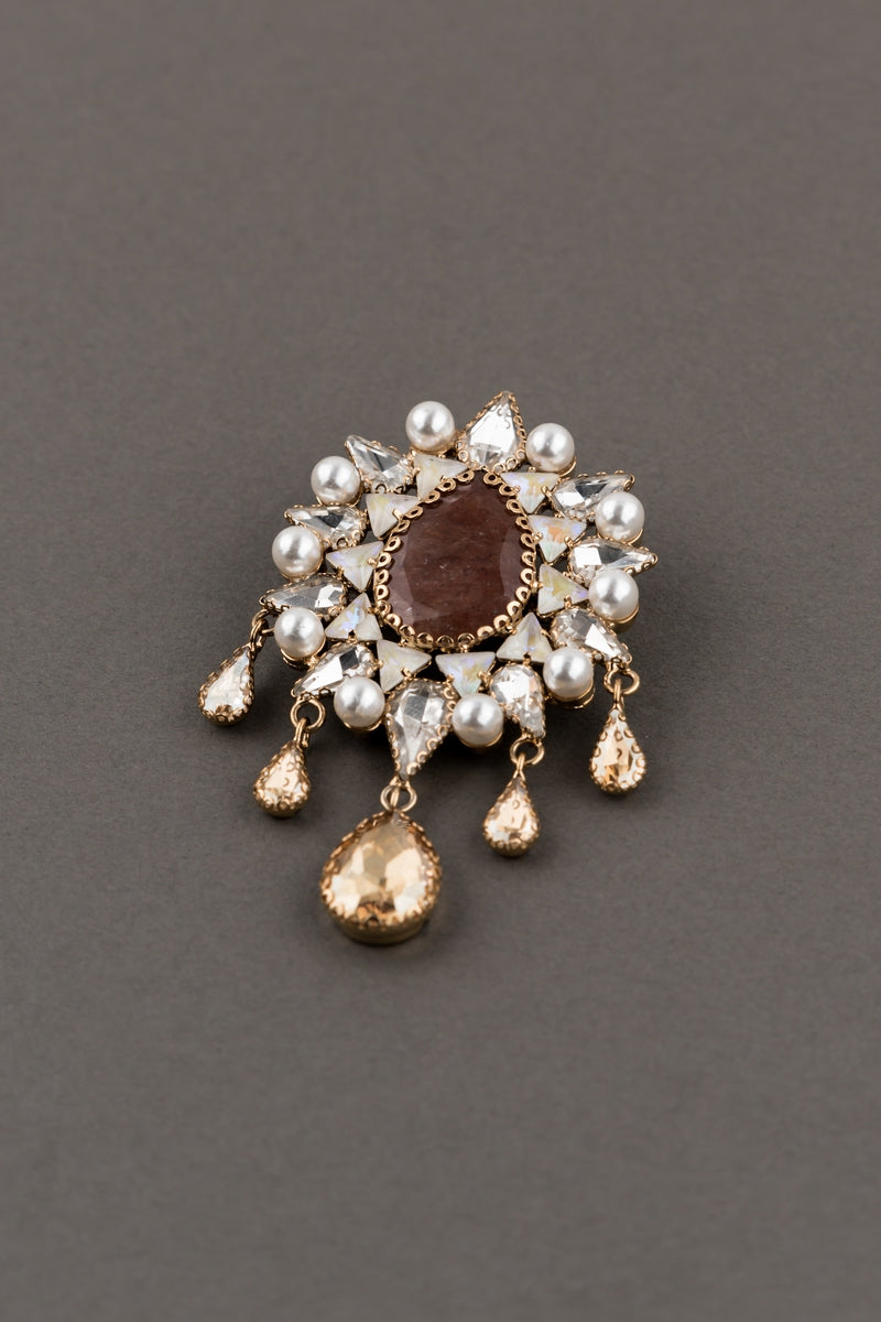 Brown Crystal Studded Brooch