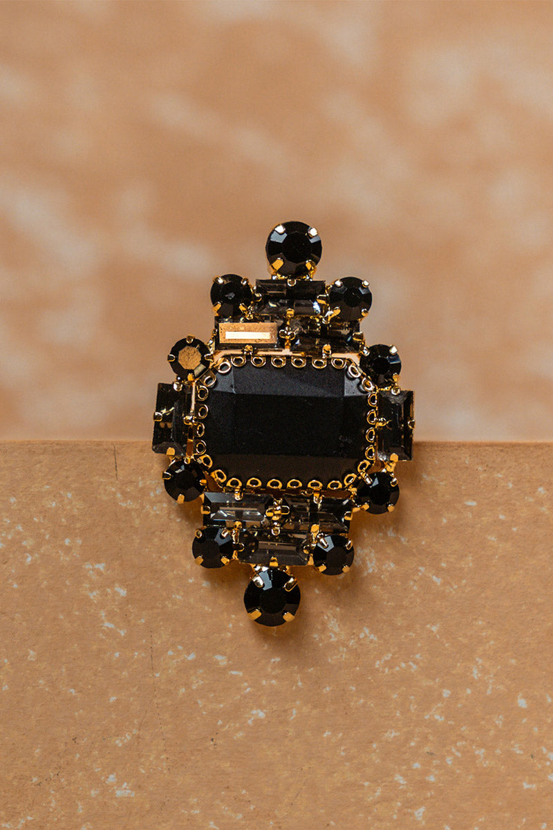 Black Crystal Brooch With A Centre Stone