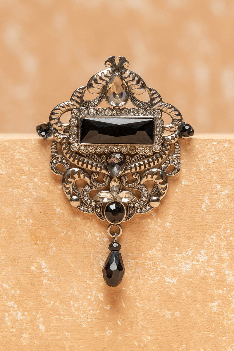 Silver Brooch with Black Crystal