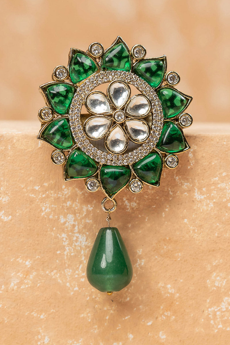 Dark Green Colored Crystal Brooch