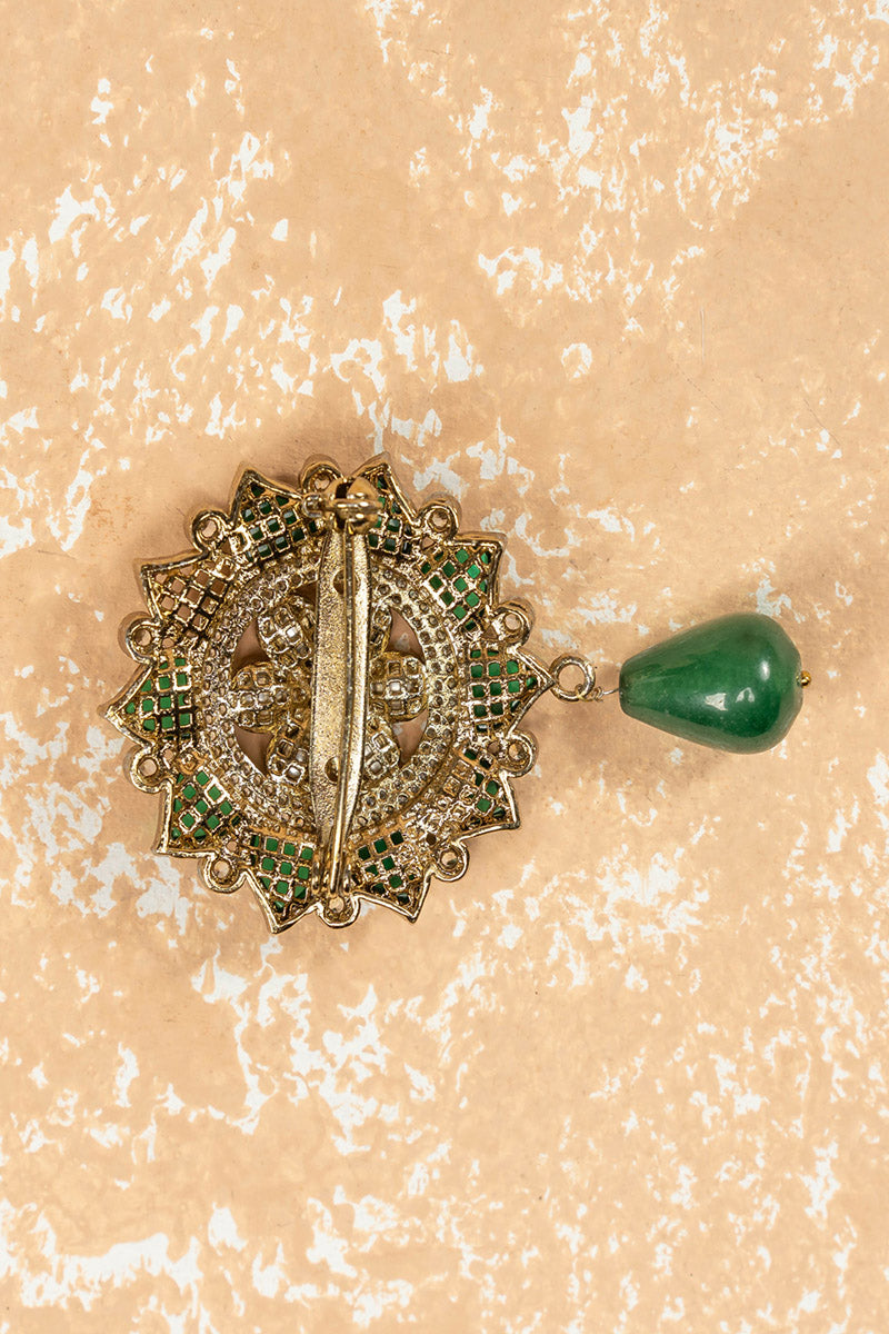 Dark Green Colored Crystal Brooch