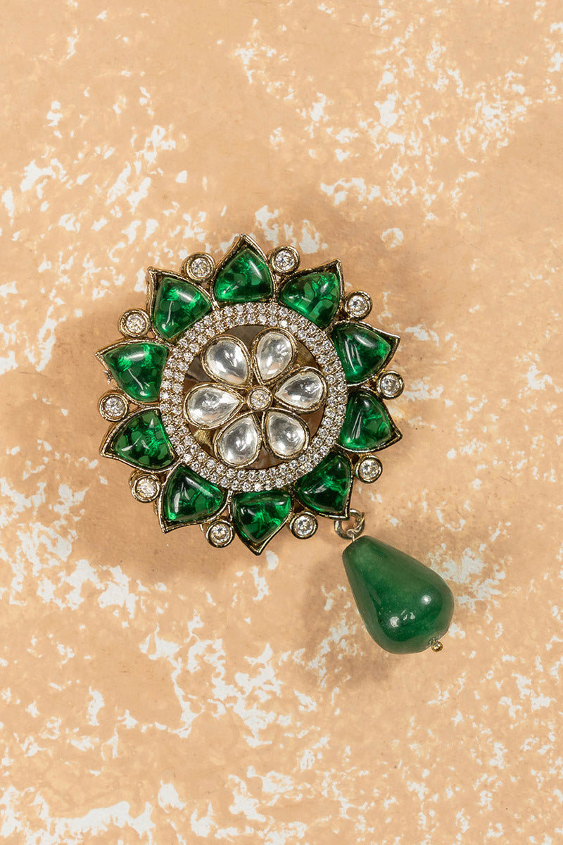 Dark Green Colored Crystal Brooch