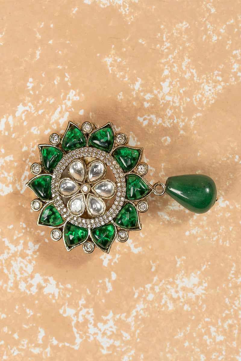 Dark Green Colored Crystal Brooch