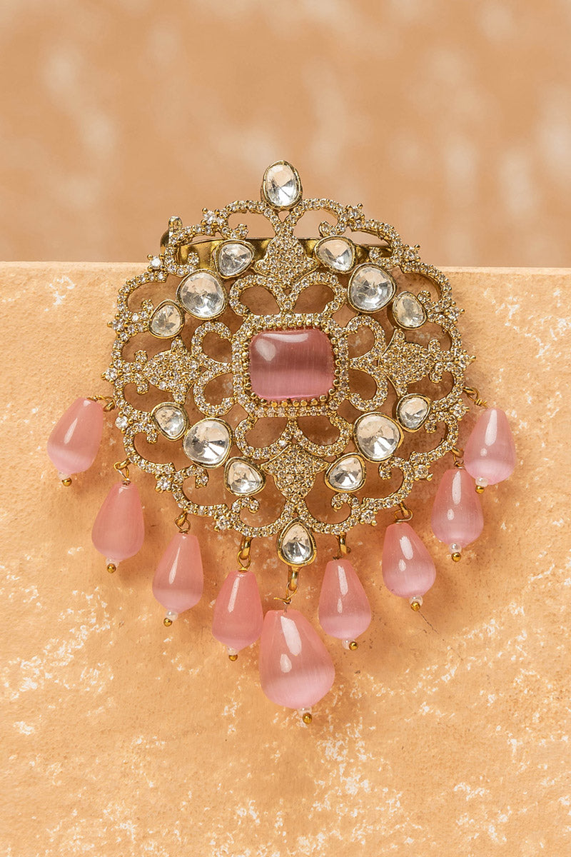 Pink Crystal Brooch With Beads Tassel