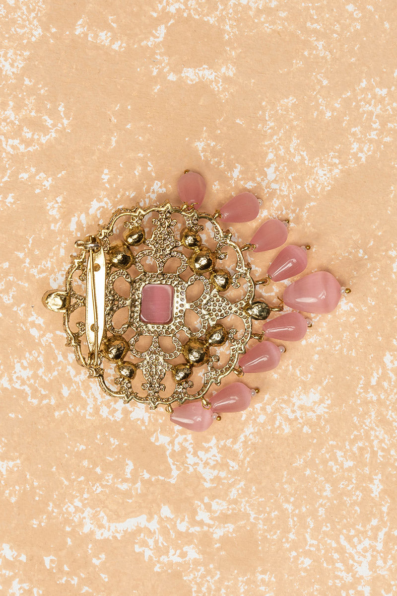 Pink Crystal Brooch With Beads Tassel