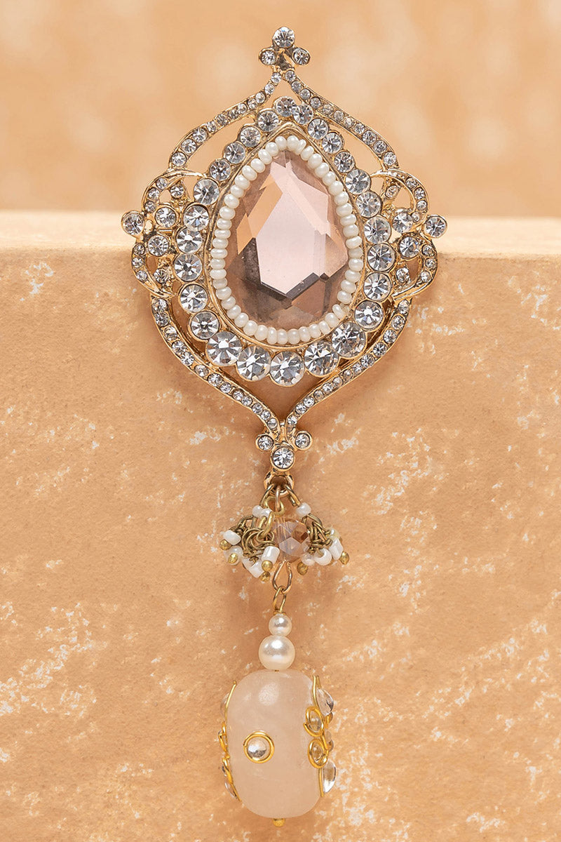 Oval Crystal Brooch with Peach Drop