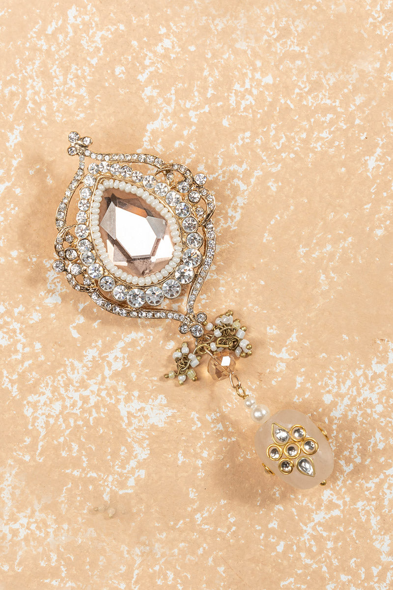 Oval Crystal Brooch with Peach Drop