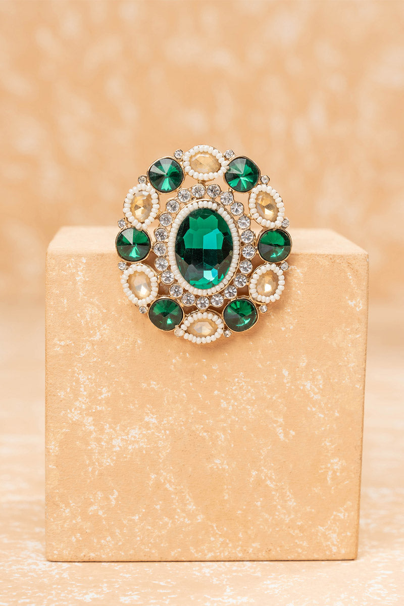 Emerald and Crystal Alternate Pattern Brooch