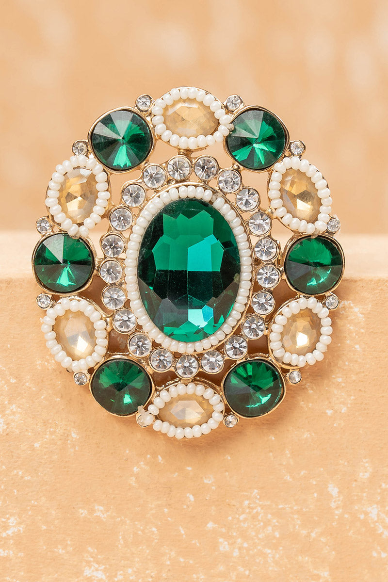 Emerald and Crystal Alternate Pattern Brooch