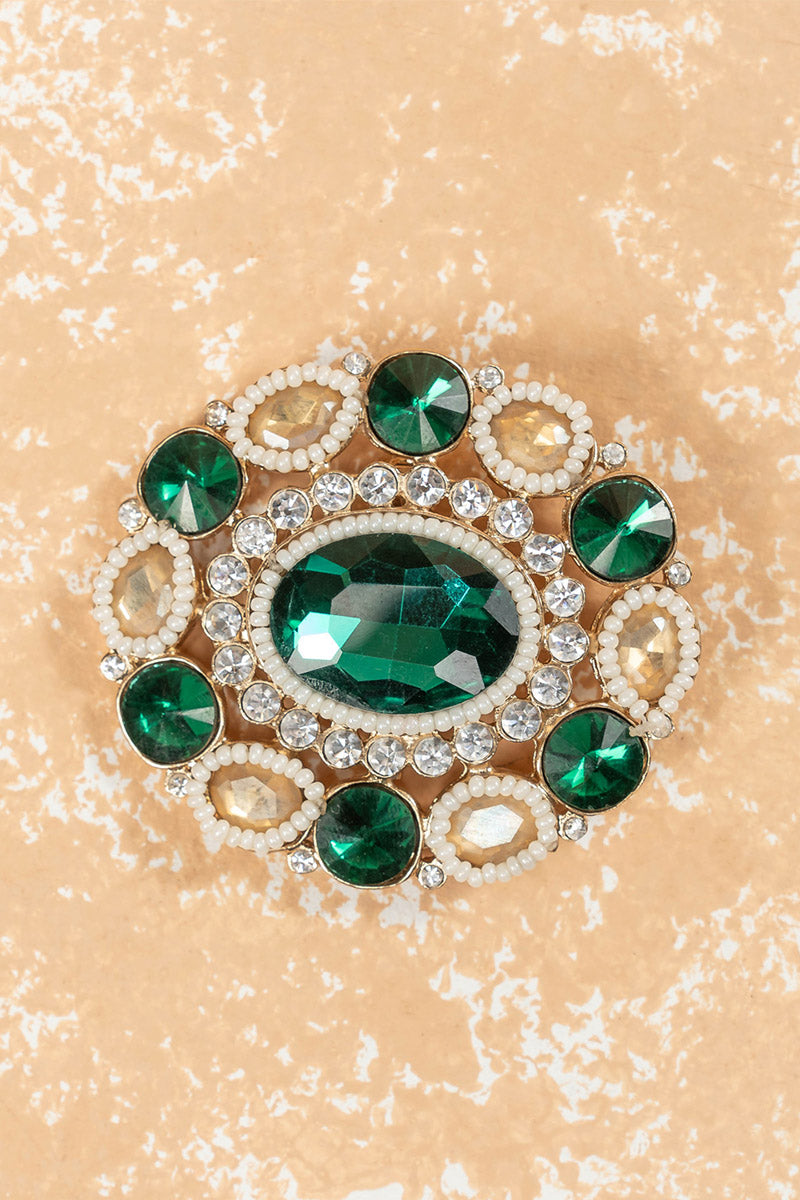 Emerald and Crystal Alternate Pattern Brooch