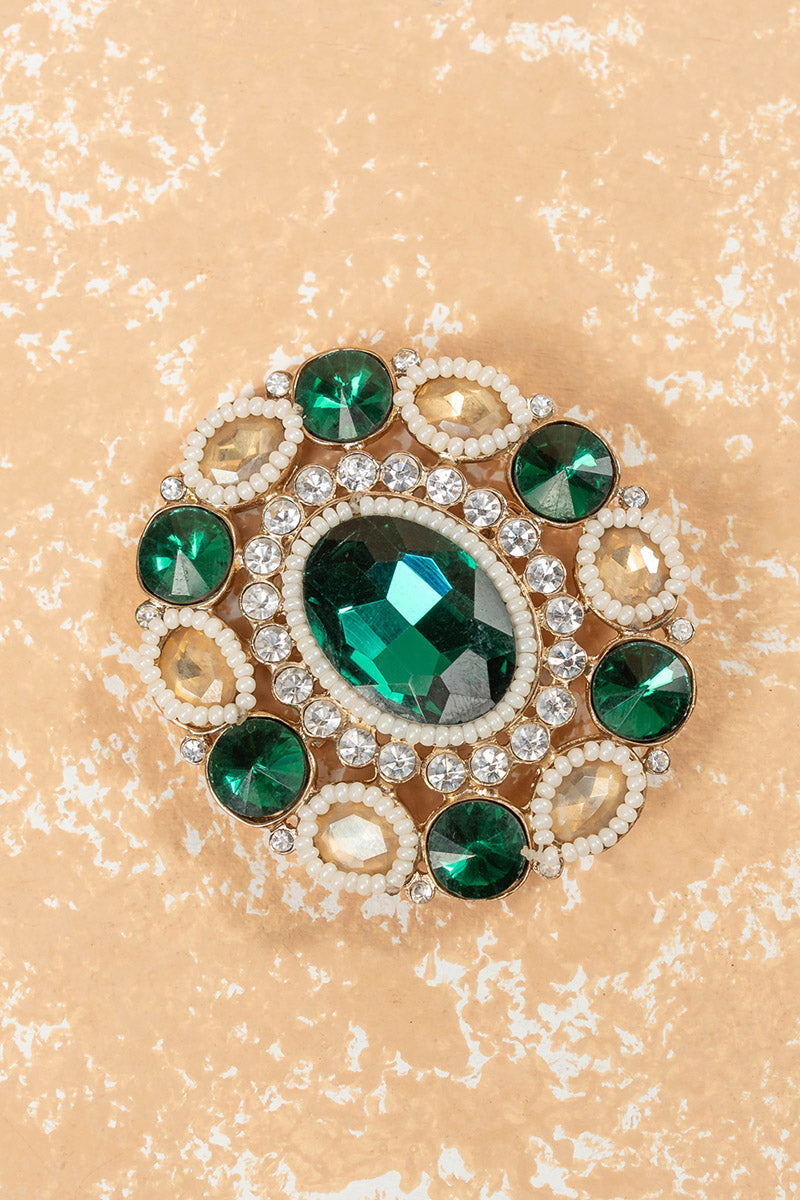 Emerald and Crystal Alternate Pattern Brooch