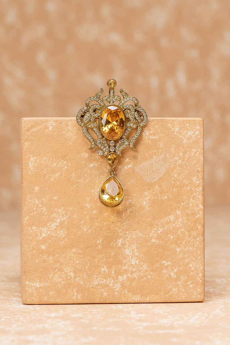 Gold Stone Encrusted Brooch