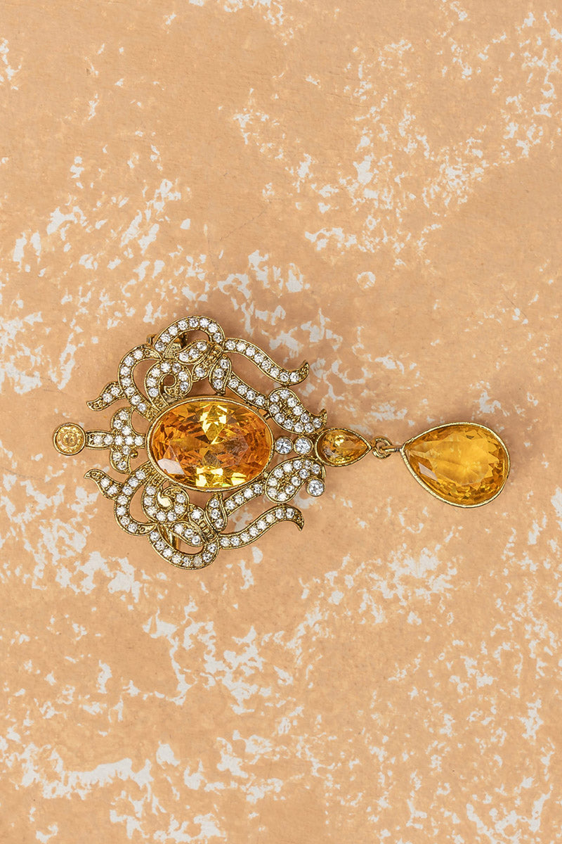 Gold Stone Encrusted Brooch