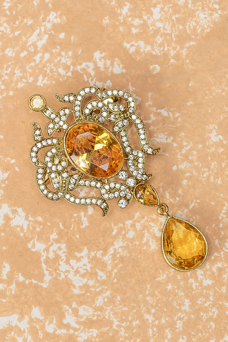 Gold Stone Encrusted Brooch