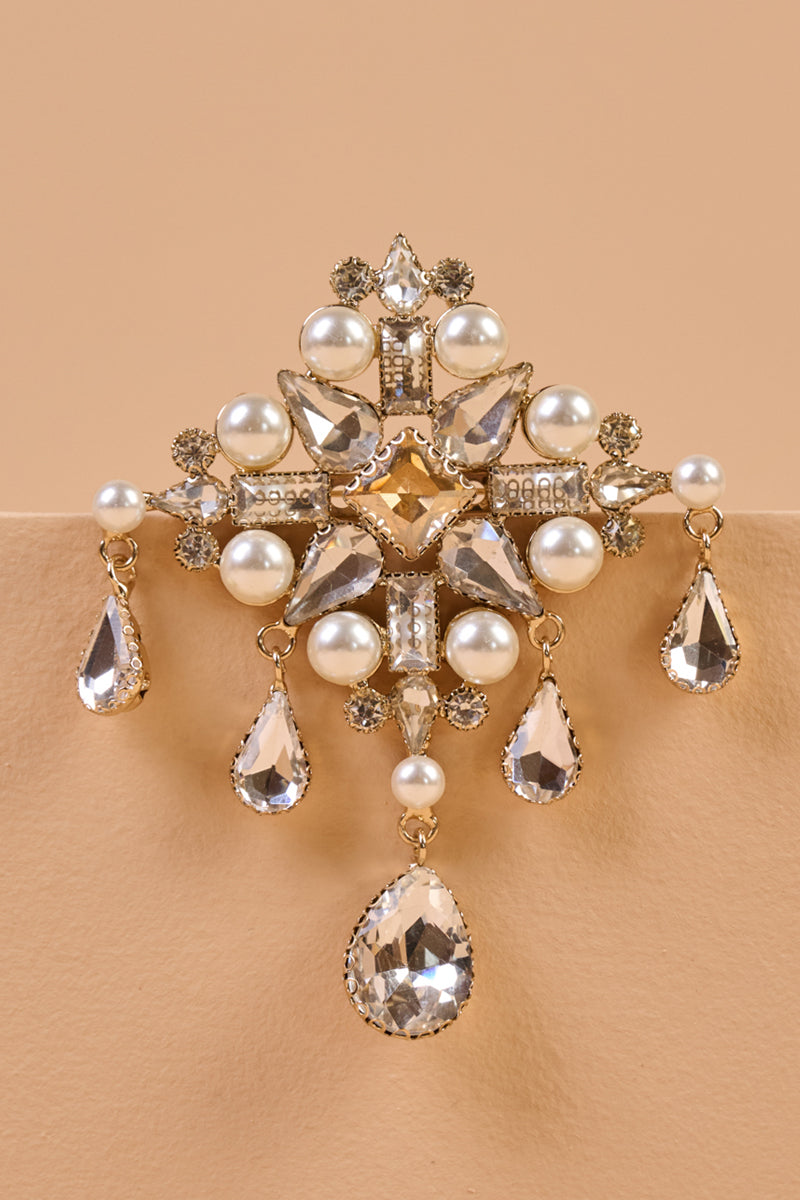 Ivory Quadrant Crystal Pearl Brooch