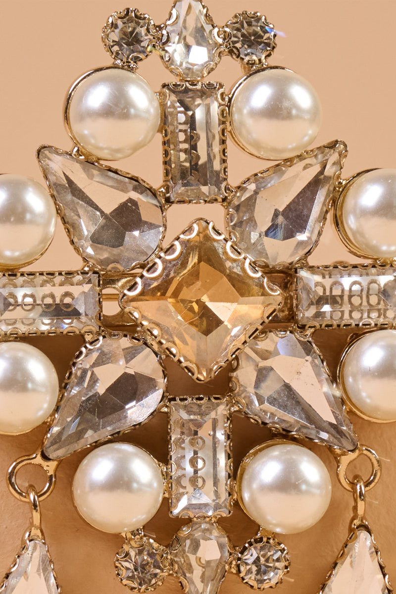 Ivory Quadrant Crystal Pearl Brooch