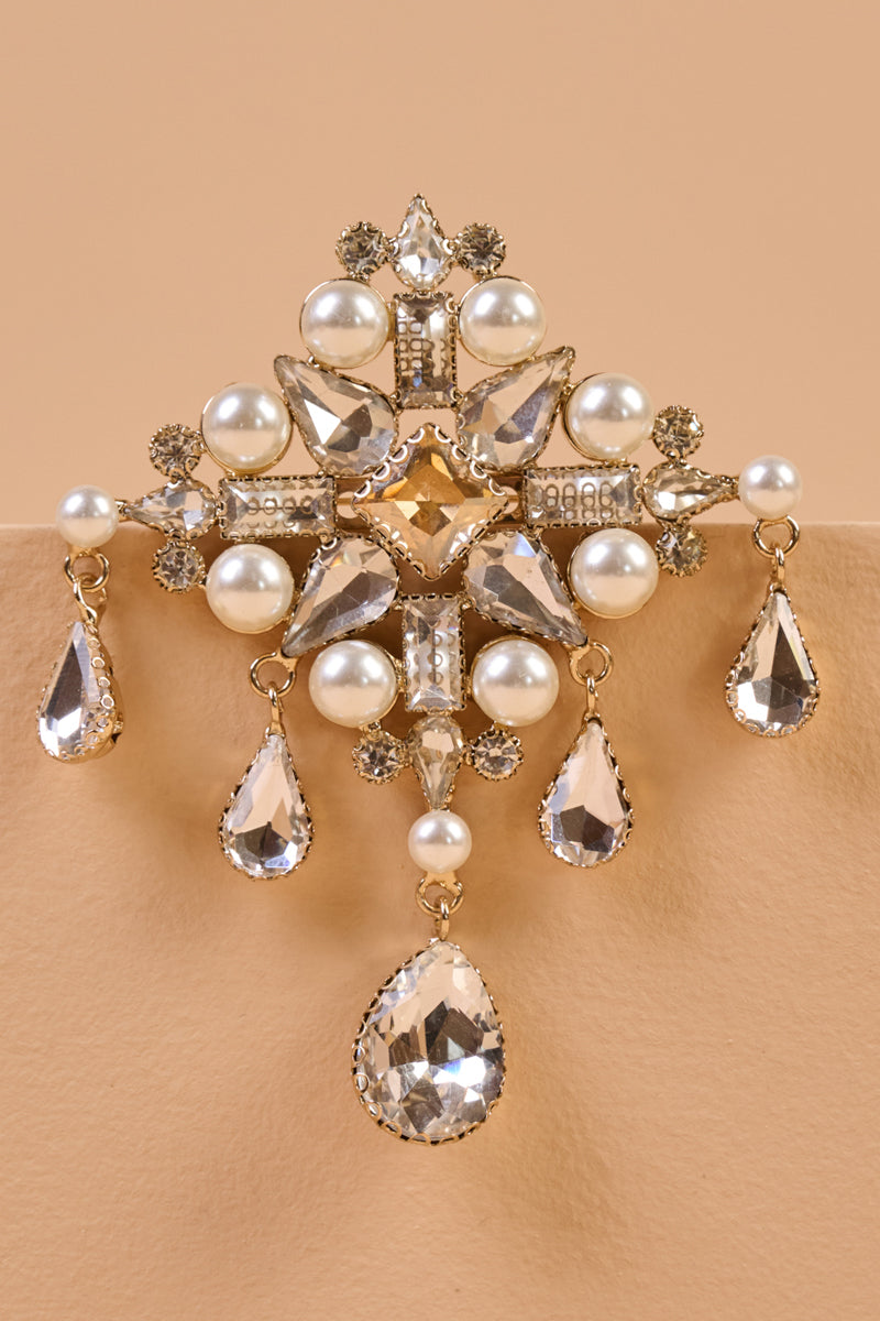 Ivory Quadrant Crystal Pearl Brooch