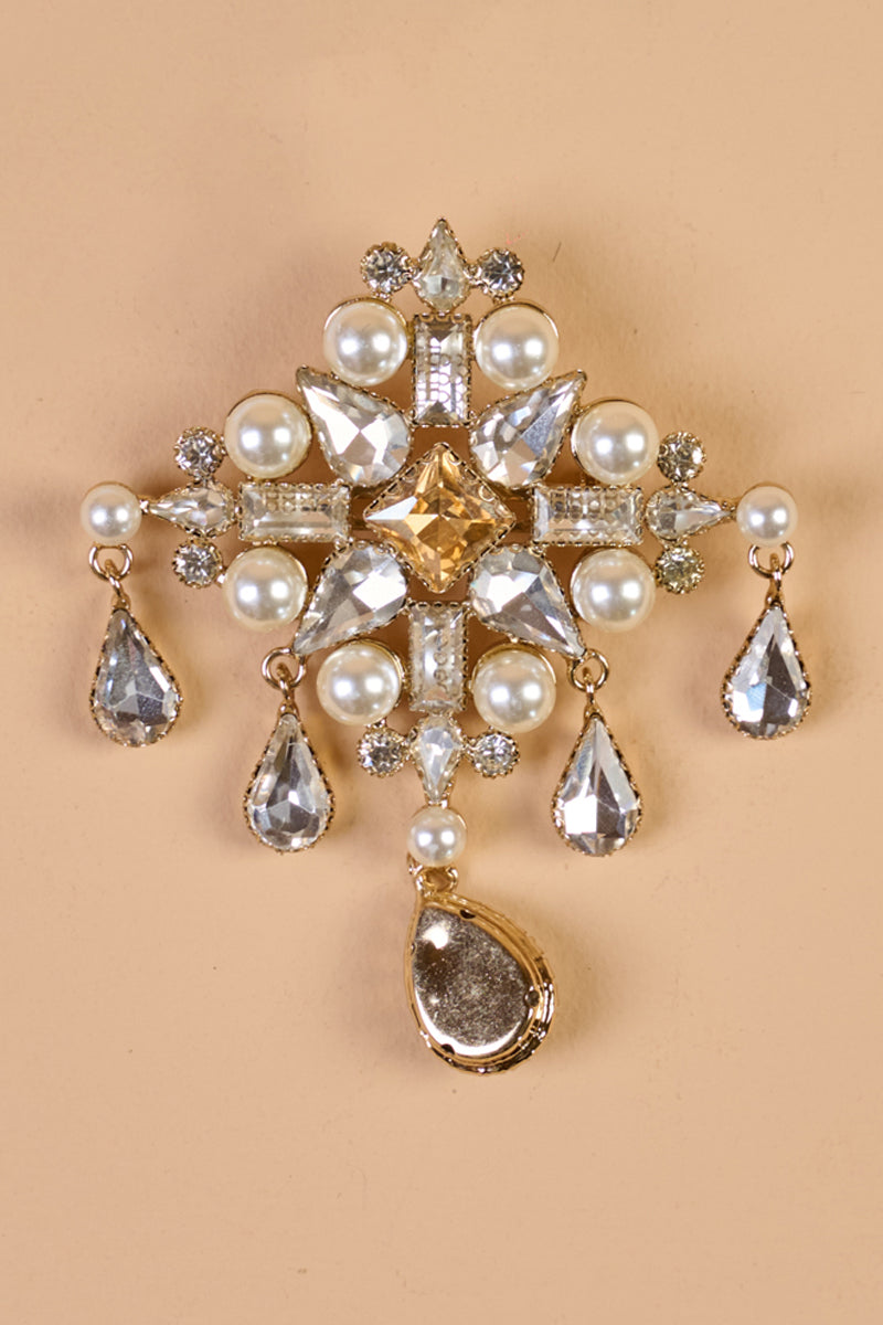 Ivory Quadrant Crystal Pearl Brooch