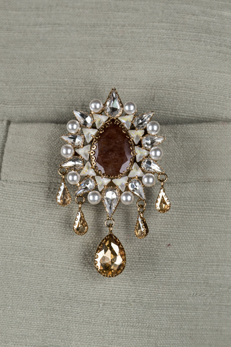 Brown Crystal Studded Brooch