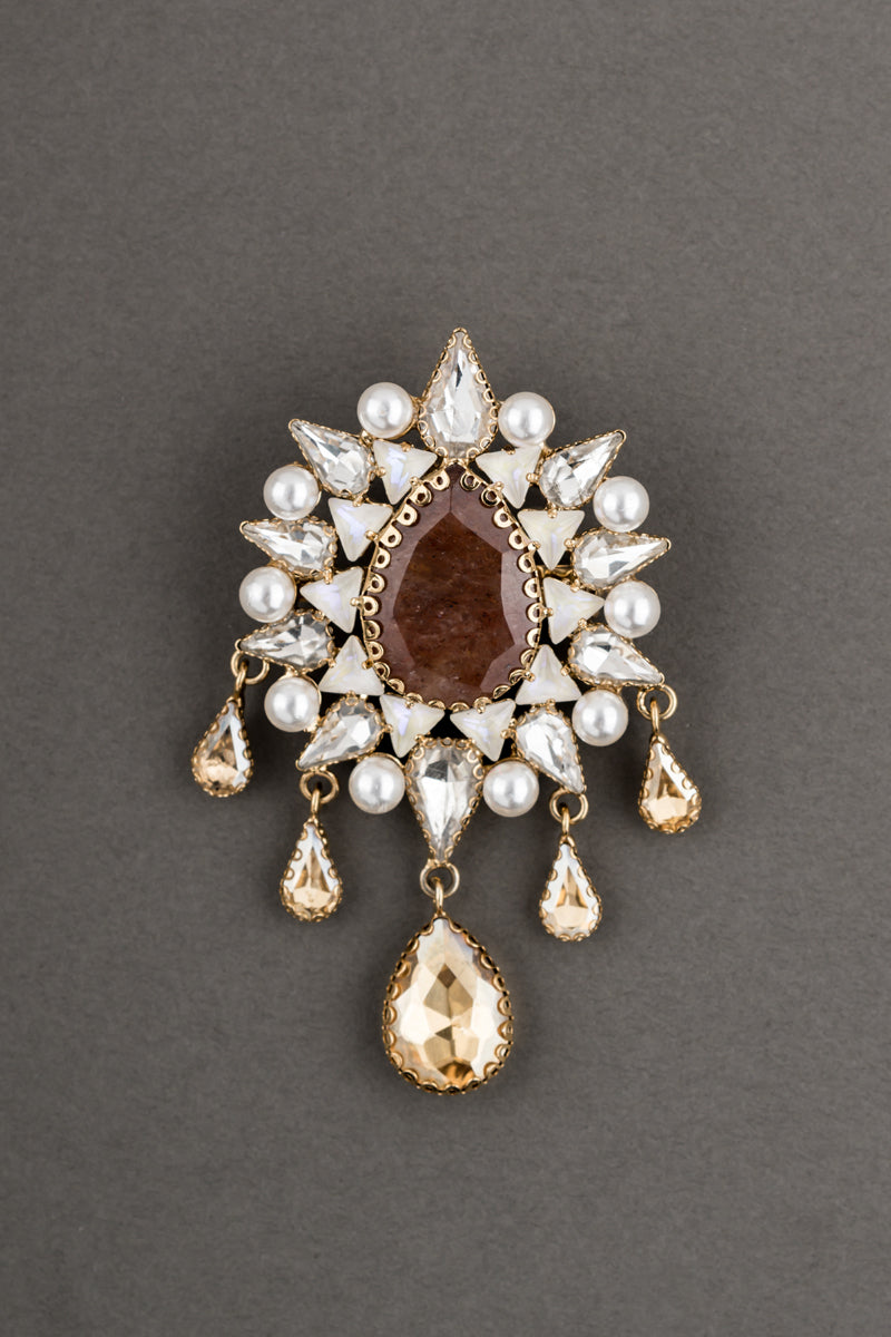 Brown Crystal Studded Brooch