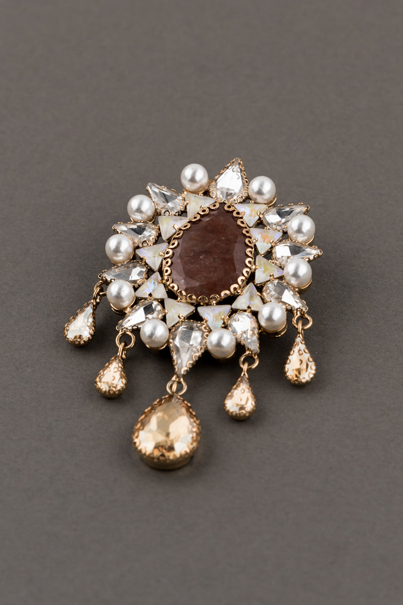 Brown Crystal Studded Brooch