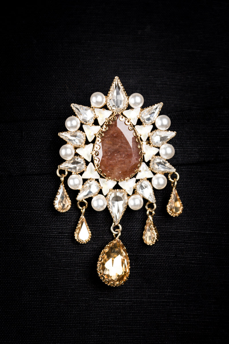 Brown Crystal Studded Brooch