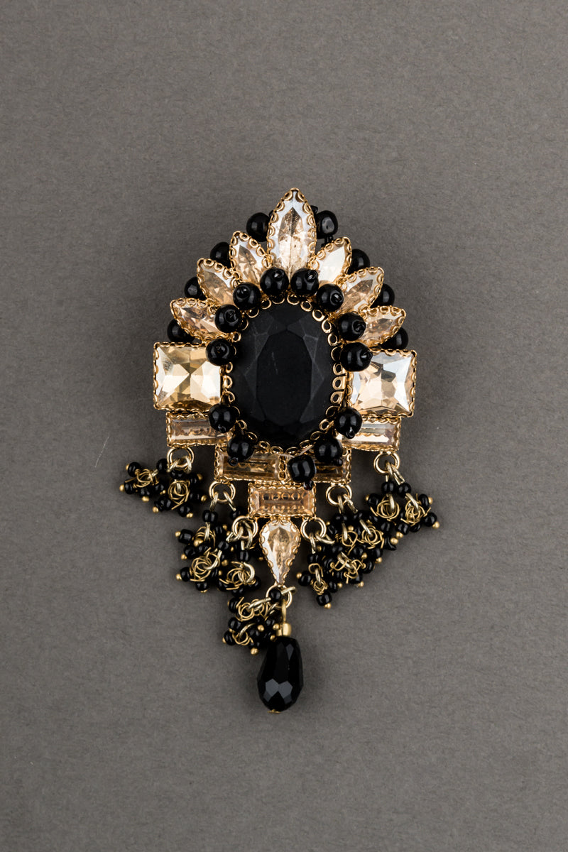 Crystal With Black Stone Brooch