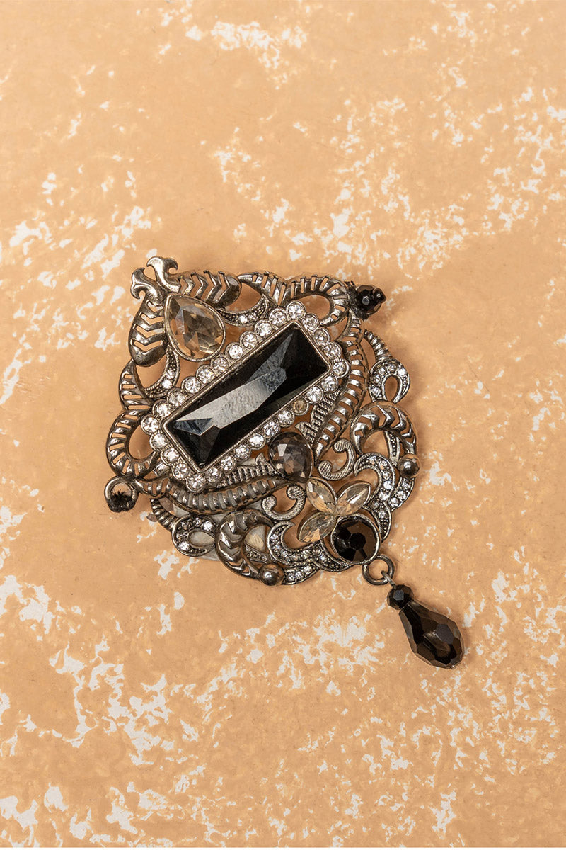 Silver Brooch with Black Crystal