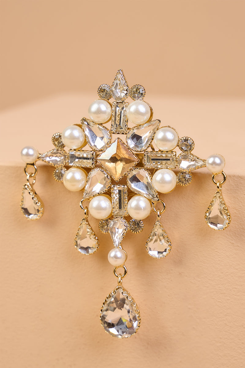 Ivory Quadrant Crystal Pearl Brooch