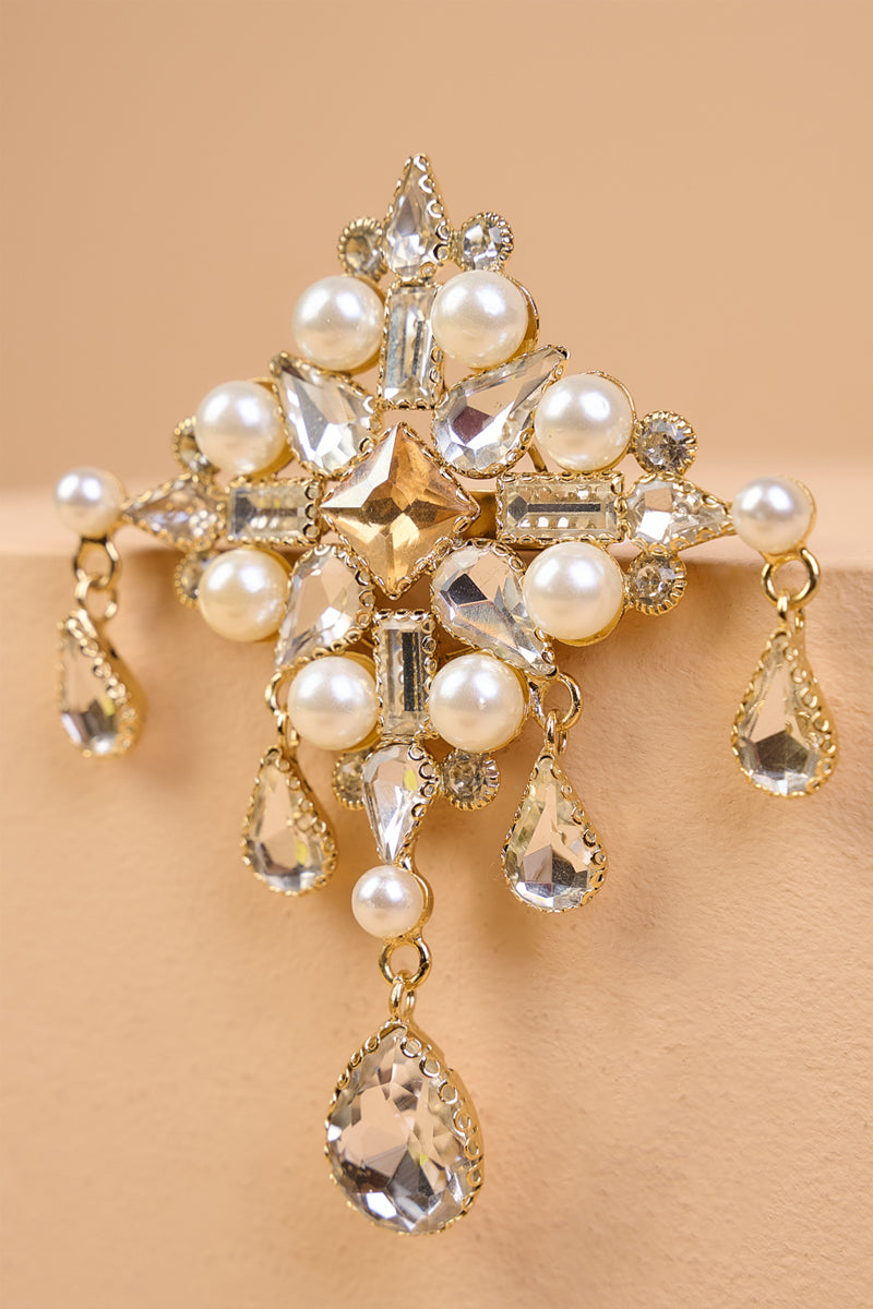 Ivory Quadrant Crystal Pearl Brooch