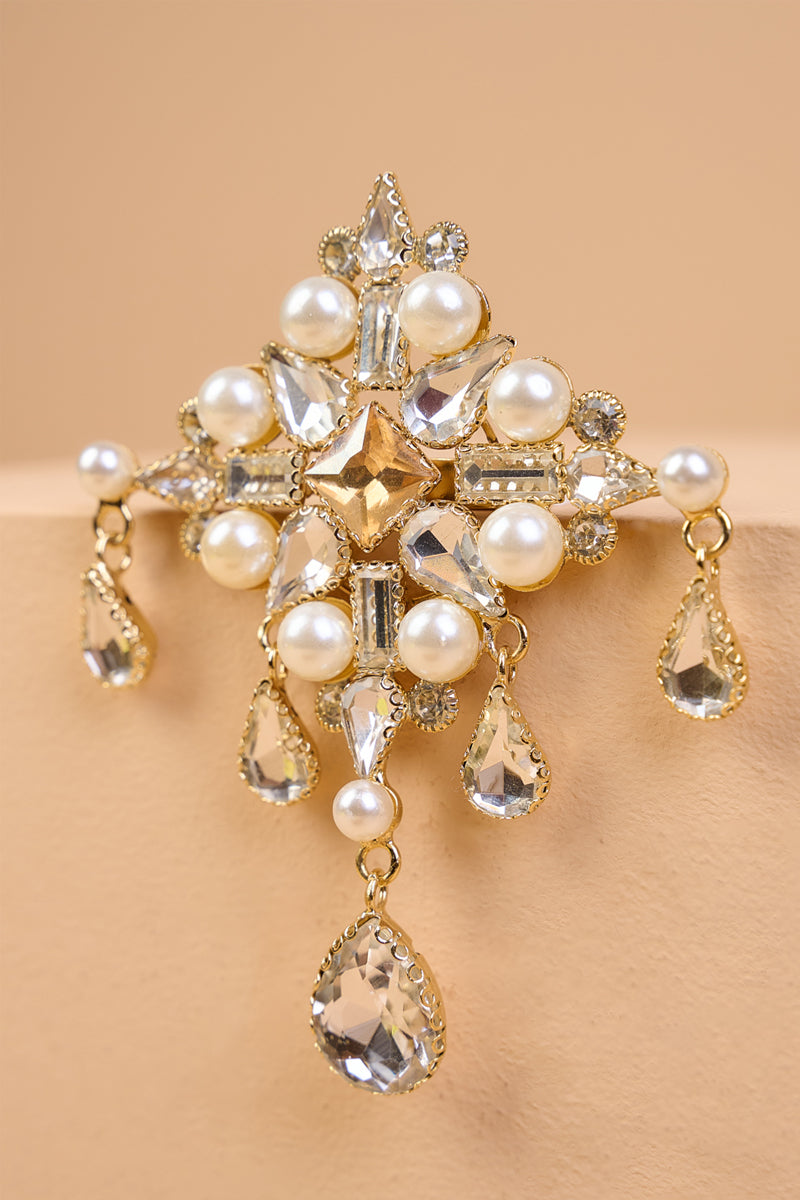 Ivory Quadrant Crystal Pearl Brooch