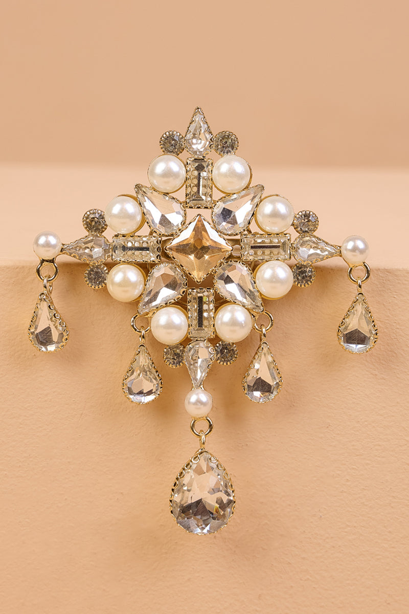 Ivory Quadrant Crystal Pearl Brooch