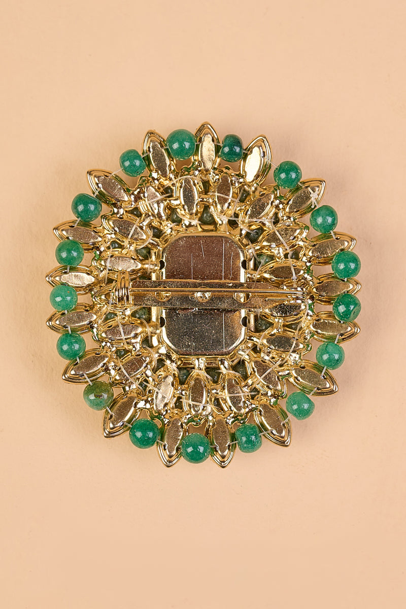 Light Green Crystal Brooch with Pearl Drop