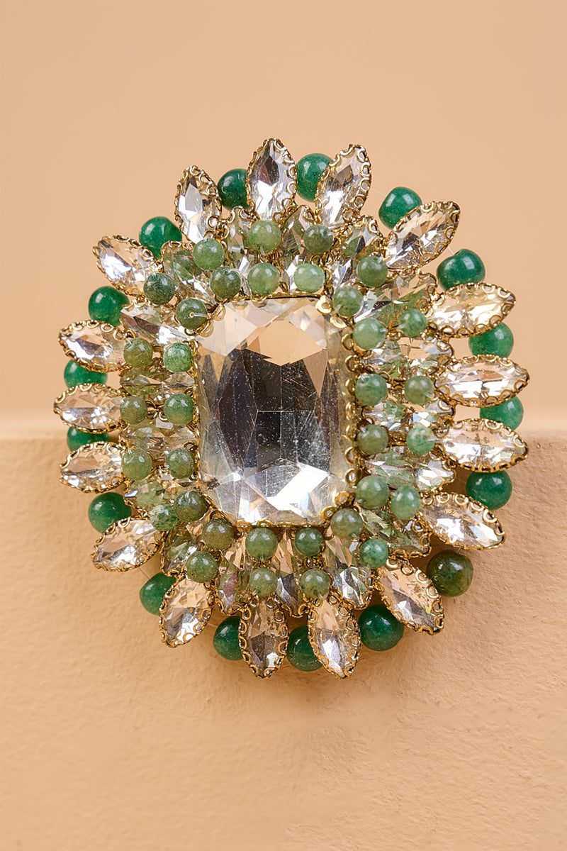 Light Green Crystal Brooch with Pearl Drop